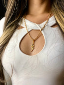 Kit Pingente Raio (31mm) + Corrente Cordão Baiano (2mm) 50, 60 ou 70 cm - Banhada a Ouro e Verniz Italiano