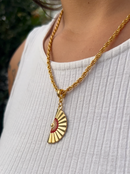 Kit Pingente Leque Vermelho (33mm) + Corrente Cordão Baiano (2mm) 50, 60 ou 70 cm -  Banhado a Ouro e Verniz Italiano