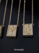 Escapulário Caixa Orixá Iemanjá C/ Microzirconia Cristal Banhada a Ouro 18k + Corrente Cadeado (1 mm) 70cm