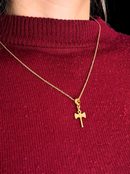 Kit Pingente Machado de Xangô (19mm) + Corrente Elo Português (1mm) de 50, 60 ou 70 cm - Banhada a Ouro e Verniz Italiano