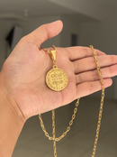 Kit Pingente Medalha São Bento (29mm) + Corrente Cadeado (2mm) 60 cm ou 70 cm - Banhada a Ouro e Verniz Italiano