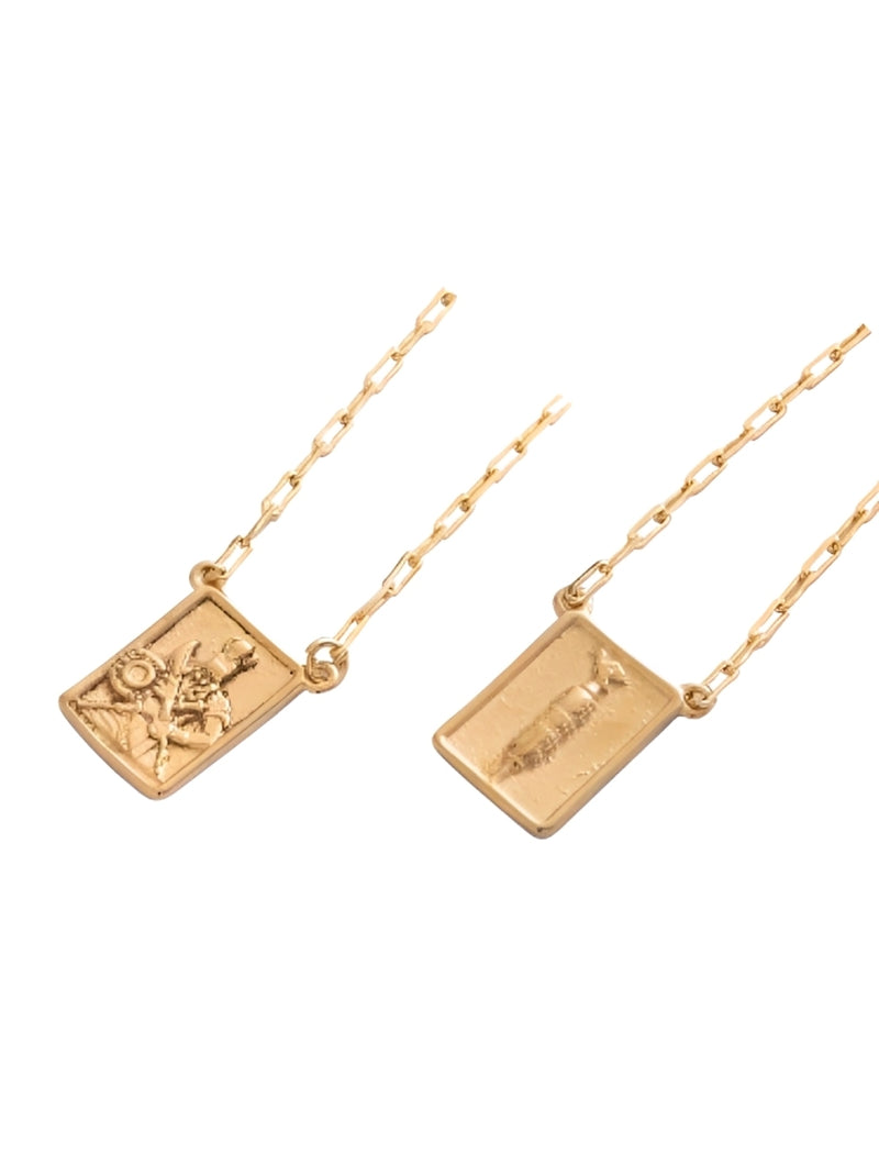 Escapulário Placa Orixá Oxaguian Banhada a Ouro 18k + Corrente Cadeado (1 mm) 70cm