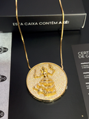 Kit Pingente Mandala Grande Iansã Banhada a Ouro 18k e Cravejada C/ Micro Zircônias Cristal + Corrente Veneziana 60cm