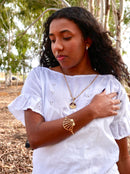 Kit Pingente Xangô (26mm) + Corrente Elo Chapado (3mm) de 60 ou 70 cm Banhado a Ouro e Verniz Italiano