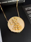 Kit Pingente Mandala Grande Iansã Banhada a Ouro 18k e Cravejada C/ Micro Zircônias Cristal + Corrente Veneziana 60cm