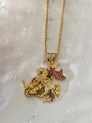 Kit Pingente São Jorge Banhada a Ouro 18k e Cravejada C/ Micro Zircônias + Corrente Cordão Baiano (1 mm) 65cm