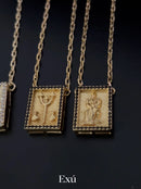 Escapulário Caixa Orixá Exu C/ Microzircônias Preto Banhada a Ouro 18k + Corrente Cadeado (1 mm) 70cm