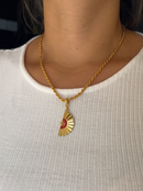 Kit Pingente Leque Vermelho (33mm) + Corrente Cordão Baiano (2mm) 50, 60 ou 70 cm -  Banhado a Ouro e Verniz Italiano