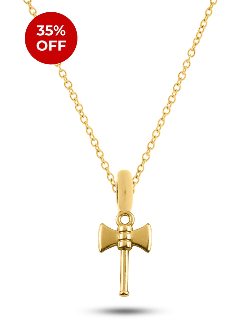 Kit Pingente Machado de Xangô (19mm) + Corrente Elo Português (1mm) de 50, 60 ou 70 cm - Banhada a Ouro e Verniz Italiano