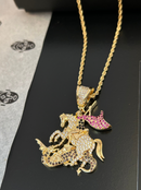 Kit Pingente São Jorge Banhada a Ouro 18k e Cravejada C/ Micro Zircônias + Corrente Cordão Baiano (1 mm) 65cm