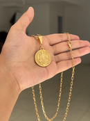 Kit Pingente Medalha São Bento (29mm) + Corrente Cadeado (2mm) 60 cm ou 70 cm - Banhada a Ouro e Verniz Italiano