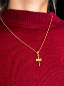 Kit Pingente Machado de Xangô (19mm) + Corrente Elo Português (1mm) de 50, 60 ou 70 cm - Banhada a Ouro e Verniz Italiano