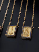 Escapulário Caixa Orixá Ogum C/ Microzircônias Azul Banhada a Ouro 18k + Corrente Cadeado (1 mm) 70cm