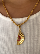 Kit Pingente Leque Vermelho (33mm) + Corrente Cordão Baiano (2mm) 50, 60 ou 70 cm -  Banhado a Ouro e Verniz Italiano