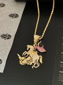 Kit Pingente São Jorge Banhada a Ouro 18k e Cravejada C/ Micro Zircônias + Corrente Cordão Baiano (1 mm) 65cm