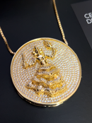 Kit Pingente Mandala Grande Iansã Banhada a Ouro 18k e Cravejada C/ Micro Zircônias Cristal + Corrente Veneziana 60cm