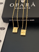 Escapulário Caixa Orixá Oxóssi Banhada a Ouro 18k + Corrente Cadeado (1 mm) 70cm