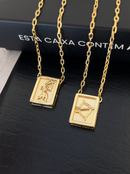 Escapulário Caixa Orixá Oxóssi Banhada a Ouro 18k + Corrente Cadeado (1 mm) 70cm
