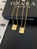 Escapulário Caixa Orixá Oxóssi Banhada a Ouro 18k + Corrente Cadeado (1 mm) 70cm