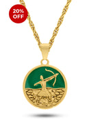 Kit Pingente Oxóssi (26mm) + Corrente Cordão Baiano (2mm) de 60 ou 70 cm Banhada a Ouro e Verniz Italiano.