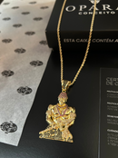 Kit Pingente Orixá Exu Banhada a Ouro 18k e Cravejada C/ Micro Zircônias + Corrente Cordão Baiano (1 mm) 65cm