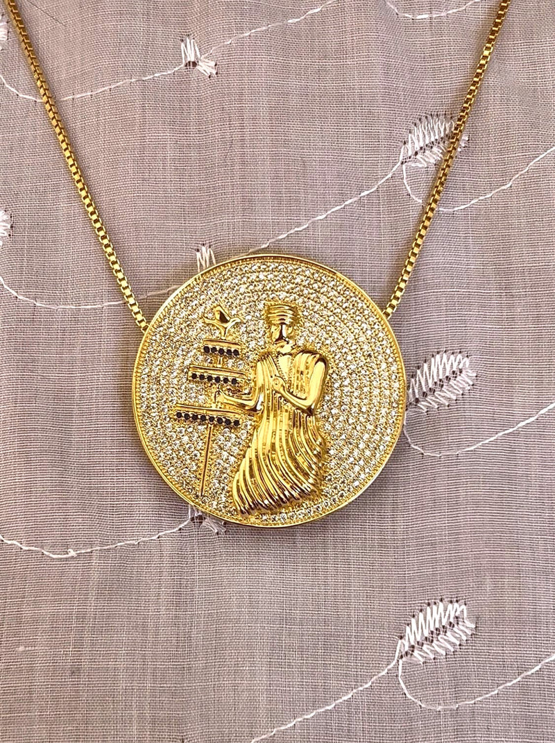 Kit Pingente Mandala Grande Oxalá Banhada A Ouro 18k e Cravejada C/ Micro Zircônias + Corrente Veneziana 60cm