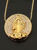 Kit Pingente Mini Mandala Iemanjá Banhada a Ouro 18k e Cravejada C/ Micro Zircônias + Corrente Veneziana (1 mm) 40cm