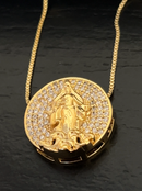 Kit Pingente Mini Mandala Iemanjá Banhada a Ouro 18k e Cravejada C/ Micro Zircônias + Corrente Veneziana (1 mm) 40cm