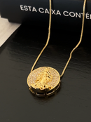 Kit Pingente Mini Mandala Iemanjá Banhada a Ouro 18k e Cravejada C/ Micro Zircônias + Corrente Veneziana (1 mm) 40cm