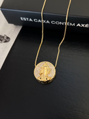 Kit Pingente Mini Mandala Iemanjá Banhada a Ouro 18k e Cravejada C/ Micro Zircônias + Corrente Veneziana (1 mm) 40cm