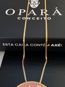Kit Pingente Mandala Grande Iansã Banhada a Ouro 18k e Cravejada C/ Micro Zircônias Rosa + Corrente Veneziana 60cm