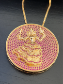 Kit Pingente Mandala Grande Iansã Banhada a Ouro 18k e Cravejada C/ Micro Zircônias Rosa + Corrente Veneziana 60cm
