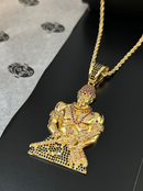 Kit Pingente Orixá Exu Banhada a Ouro 18k e Cravejada C/ Micro Zircônias + Corrente Cordão Baiano (1 mm) 65cm