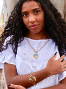 Kit Pingente Yemanjá (26mm) + Corrente Cordão Baiano (2mm) de 50, 60 ou 70 cm Banhada a Ouro e Verniz Italiano.