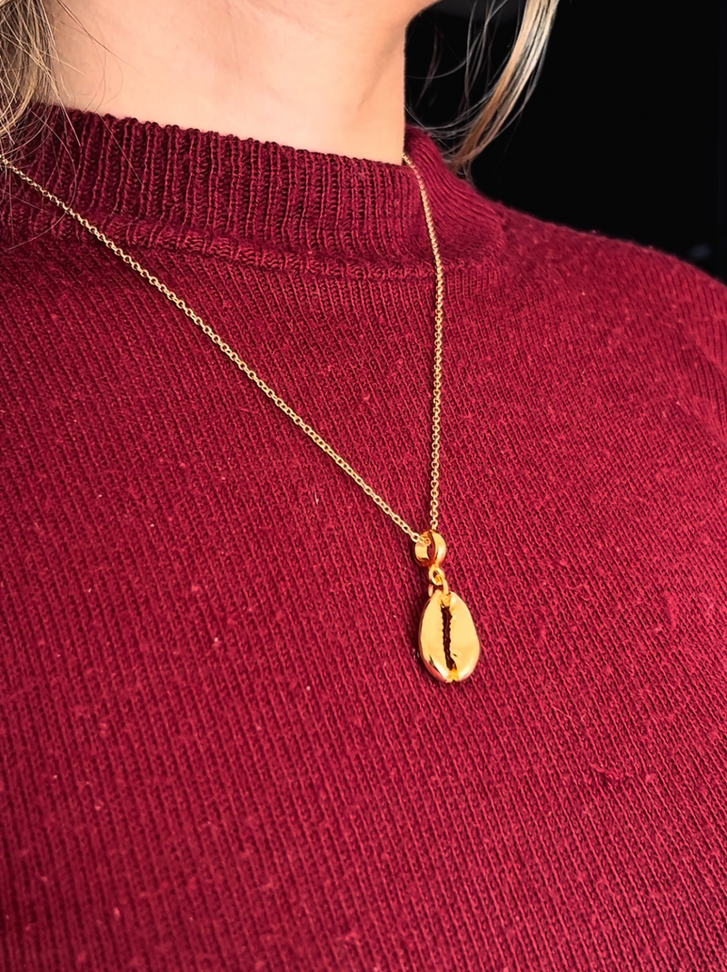 Kit Pingente Búzio (18mm) + Corrente Elo Português (1mm) de 60 cm ou 70 cm - Banhada a Ouro e Verniz Italiano