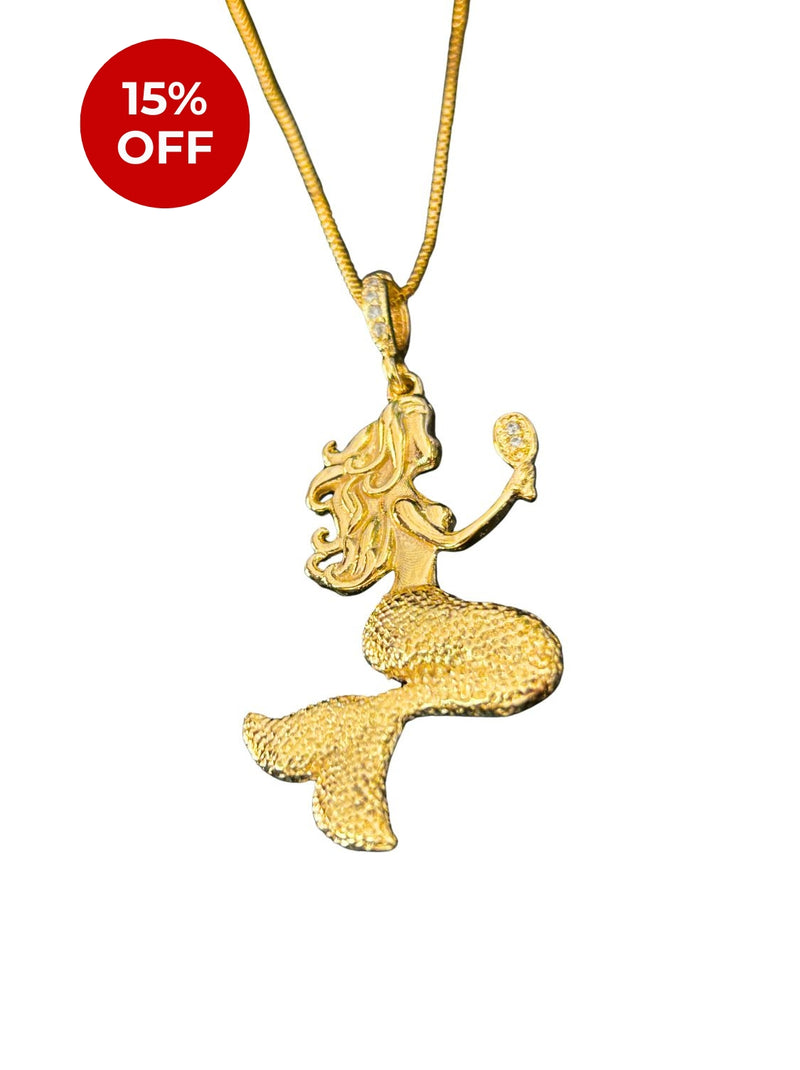 Kit Pingente Sereia Grande Banhada A Ouro 18k e Cravejada Com Micro Zircônias + Corrente Veneziana (1 mm) 70cm