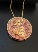Kit Pingente Mandala Grande Iansã Banhada a Ouro 18k e Cravejada C/ Micro Zircônias Rosa + Corrente Veneziana 60cm