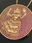 Kit Pingente Mandala Grande Iansã Banhada a Ouro 18k e Cravejada C/ Micro Zircônias Rosa + Corrente Veneziana 60cm