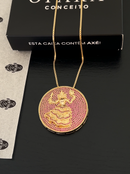 Kit Pingente Mandala Grande Iansã Banhada a Ouro 18k e Cravejada C/ Micro Zircônias Rosa + Corrente Veneziana 60cm