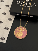 Kit Pingente Mandala Grande Iansã Banhada a Ouro 18k e Cravejada C/ Micro Zircônias Rosa + Corrente Veneziana 60cm