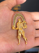 Kit Pingente Orixá Oxumarê Banhada a Ouro 18k e Cravejada C/ Micro Zircônias + Corrente Veneziana (1 mm) 65cm