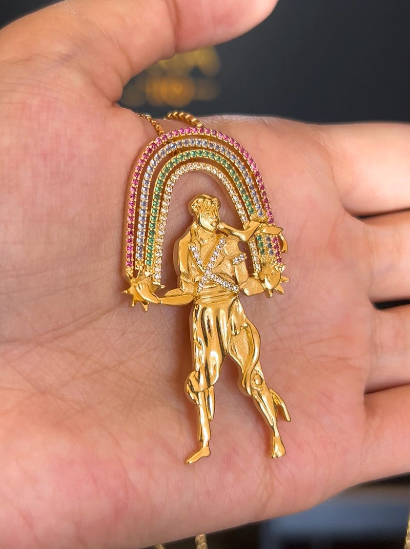 Kit Pingente Orixá Oxumarê Banhada a Ouro 18k e Cravejada C/ Micro Zircônias + Corrente Veneziana (1 mm) 65cm