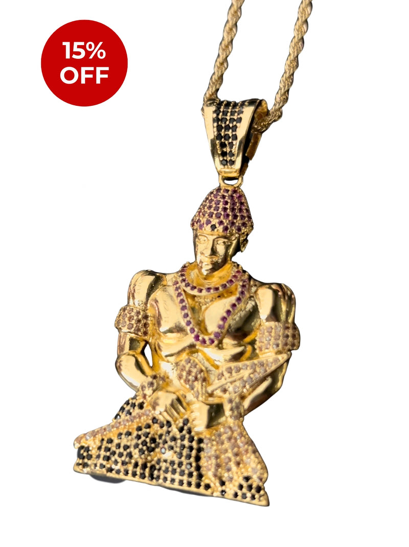 Kit Pingente Orixá Exu Banhada a Ouro 18k e Cravejada C/ Micro Zircônias + Corrente Cordão Baiano (1 mm) 65cm