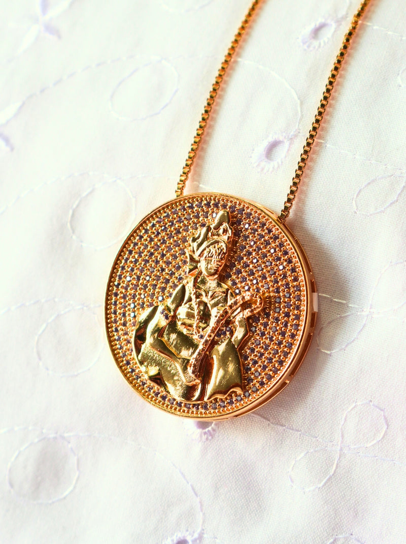 Kit Pingente Mandala Grande Nanã Banhada a Ouro 18K e Cravejada C/ Micro Zircônias Lilás + Corrente Veneziana 60cm