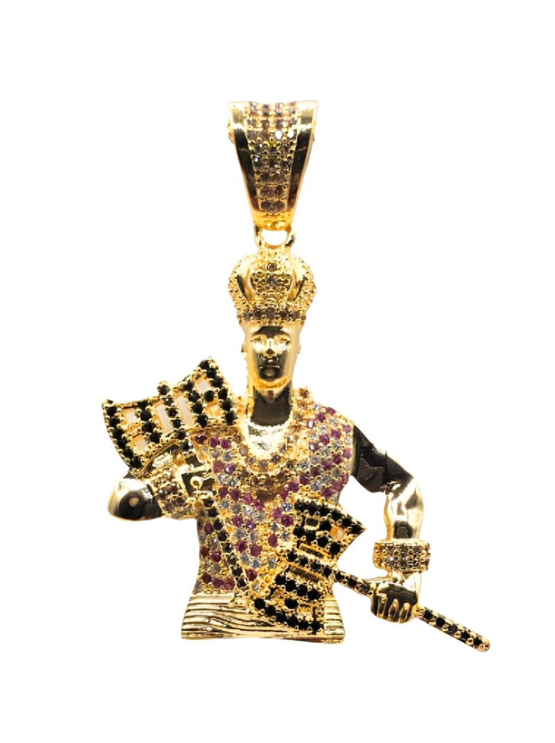 Kit Pingente Orixá Xangô Banhada a Ouro 18k e Cravejada C/ Micro Zircônias + Corrente Cordão Baiano (1 mm) 65cm