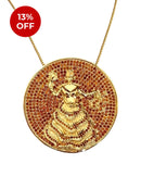 Kit Pingente Mandala Grande Oxum Banhada a Ouro 18k e Cravejada C/ Micro Zircônias Granada+ Corrente Veneziana 60cm