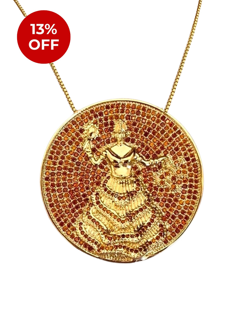 Kit Pingente Mandala Grande Oxum Banhada a Ouro 18k e Cravejada C/ Micro Zircônias Granada+ Corrente Veneziana 60cm