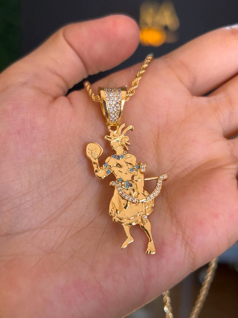 Kit Pingente Orixá Logunedé Banhada a Ouro 18k e Cravejada C/ Micro Zircônias + Corrente Cordão Baiano (1 mm) 65cm