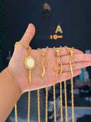 Kit Pingente Ofá de Oxóssi (34mm) + Corrente Cordão Baiano (2mm) de 50, 60 ou 70 cm - Banhada a Ouro e Verniz Italiano