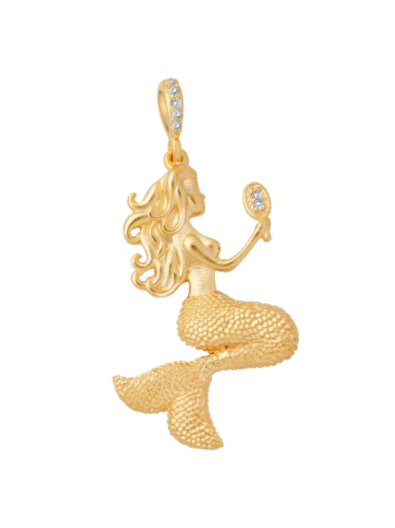 Kit Pingente Sereia Grande Banhada A Ouro 18k e Cravejada Com Micro Zircônias + Corrente Veneziana (1 mm) 60cm